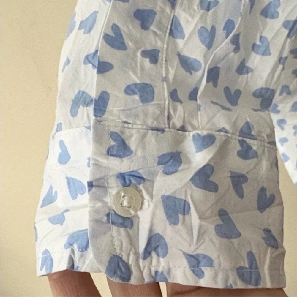 Like New Frank & Eileen Barry Button Down Top Signature Crinkle Hearts Large - Picture 6 of 11